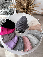 Шапка зимняя брендовая женская, женская шапка теплая, на зиму, вязаная, Шапка Atis Віскоза (на флісі)