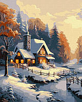 Картины по номерам зимний пейзаж 40х50 Картины по цифрам на холсте Картина по номерам Зимний домик Идейка 6333