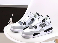 Кроссовки мужские женские Nike Air Jordan 4 Retro Military Обувь Найк Джордан Ретро кожаные белые с серым
