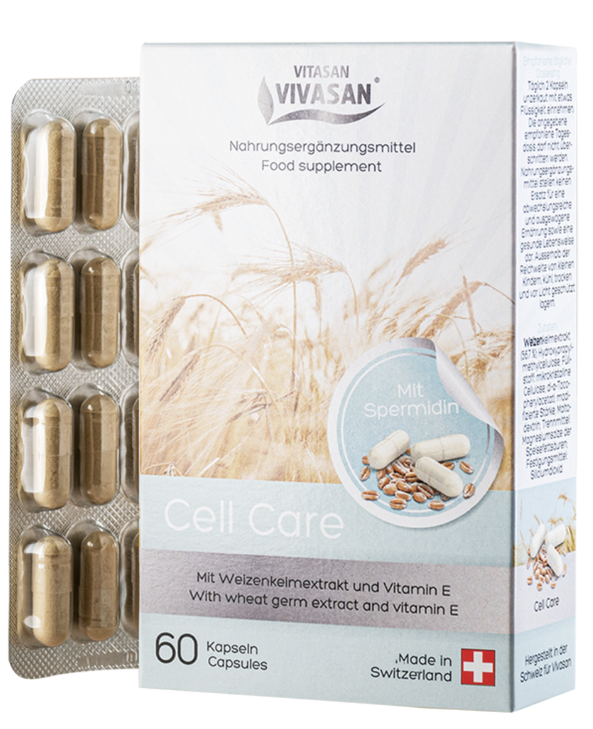 Турбота про клітини CELL CARE, 60 капс., на основі зародків пшениці, спермидин Вівасан  Vivasan Швейцарія