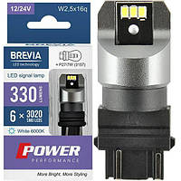 LED автолампа Brevia Power 12/24V T25/5 P21/5W 6x3020SMD 330Lm 6000K CANbus Оригинал 2 шт (10139X2)