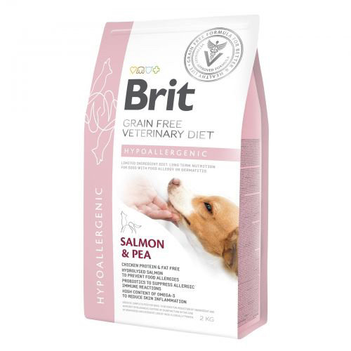 Сухий корм Brit VetDiet Dog Hypoallergenic, при харчовій алергії, з лососем, горохом і гречкою, 2 кг, фото 1