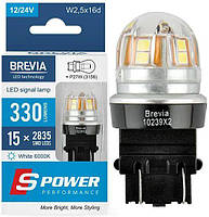 LED автолампа Brevia Spower 12/24V P27/7W 6x2835SMD 330Lm 6000K CANbus Оригинал 2 шт (10239X2)