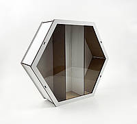 Коробка шестигранная, белая с прозрачной крышкой