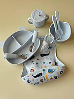 Набор силиконовой посуды для детей Светло-серый