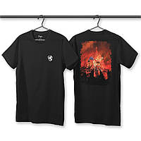 Стильная черная футболка хлопковая с принтом горящий кремль | качественная футболка унисекс с рисунком