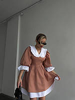 Женское платье с длинным рукавом коттоновое 42/44, Бежевый