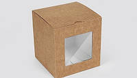 Коробка "Для чашки" М0017-о17 крафт с окном, размер: 100*100*100 мм