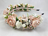 Віночок на голову з пудровими квіточками, фото 3
