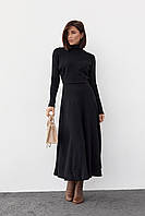 Теплое платье миди с резинкой на талии - черный цвет, S (есть размеры) ht