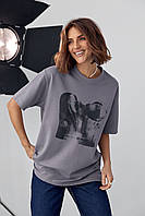 Женская футболка свободного кроя с принтом корсет - серый цвет, L (есть размеры) ld
