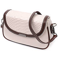 Женская сумка с фактурным клапаном из натуральной кожи Vintage 22372 Белая ld