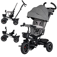 Трехколесный велосипед коляска со съемной ручкой Kinderkraft SPINSTEP Grey, Детские велоколяски