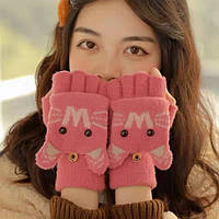 Зимові рукавички без пальців Jsstore Котики Рожеві MD, код: 7438124