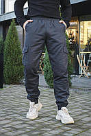 Штани чоловічі карго на флісі Intruder графіт з накладними кишенями