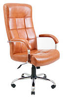 Кресло офисное Вирджиния хром подлокотники пластина, механизм Tilt кожзаменитель Титан Коньяк (Richman ТМ)