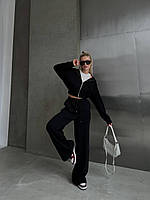 Стильный женский прогулочный спортивный костюм укороченный свитшот молния брюки палаццо турецкий футер петля