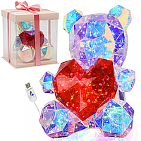 Лампа-ночник светодиодный Мишка с сердцем 25см от USB, Love Bear / Настольный светильник в подарочной упаковке