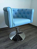 Кресло парикмахерское Mali на гидравлике диск хром экокожа Голубая (Velmi TM)