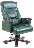 Кресло офисное Босс подлокотники дерево Орех механизм Мультиблок кожзаменитель Мадрас Грин Индия (Richman ТМ)