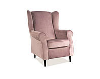 Кресло мягкое Baron Velvet ножки дерево Венге, бархатная ткань Bluvel 52 Античный розовый (Signal TM)