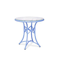 Стол обеденный Верона с 1 опорой каркас алюминий голубой, столешница прозр. стекло 6 мм, Ø80х75 см (Pradex ТМ)
