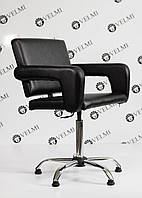 Кресло парикмахерское Flamingo на пневматике крестовина хром экокожа черная матовая (Velmi TM)