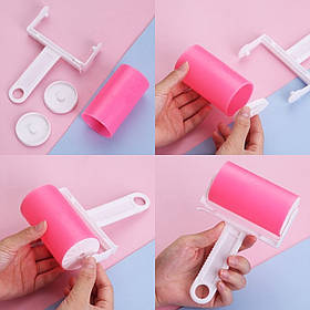 Багаторазовий липкий ролик для чищення одягу, диванів із силікону 20*4 см Рожевий