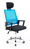 Кресло офисное Стик хром подлокотники пластик спинка Сетка Черная (Richman ТМ) Синий