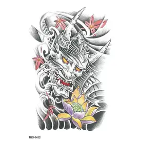 Флеш тату. 19*12 см. Тимчасова, перекладна. Китайський стиль, Лотоси, Листя, Демони, Вітер, TBS-8452 (S)