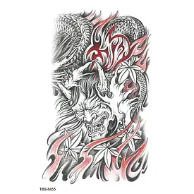 Флеш тату. 19*12 см. Тимчасова, перекладна. Китайський стиль, Листя, Демони, Вітер, Дракони, TBS-8455 (S)