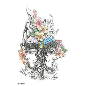 Флеш тату. 19*12 см. Тимчасова, перекладна. Дівчата, Близнюки, Квіти, Китайський стиль, TBS-8457 (S)
