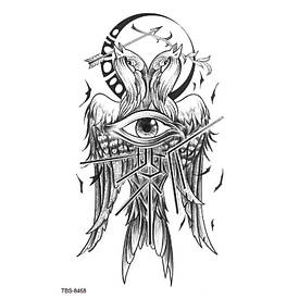 Флеш тату. 19*12 см. Тимчасова, перекладна. Птахи, Двоголова птиця з оком, Війна і мир, TBS-8468 (S)
