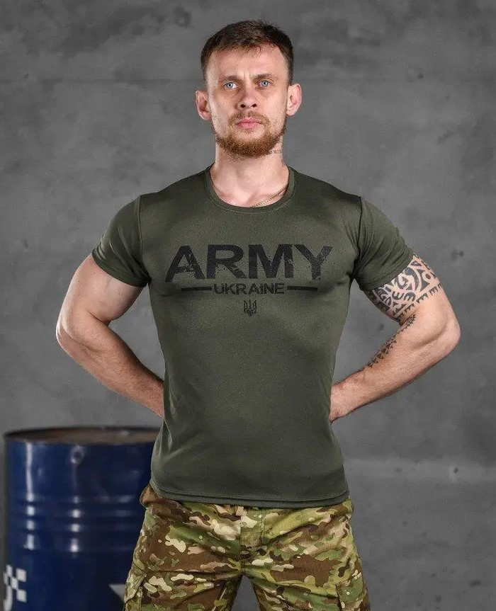 Футболка (термо) Coolmax з тризубом і написом ARMY Олива, фото 1