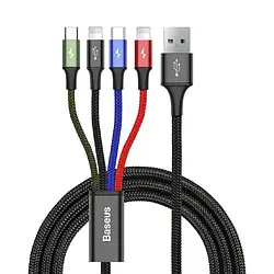 Кабель зарядный Baseus 4 в 1USB - 2X Lightning + Type-C + Micro-USB 21W 3.5А 1.2 м Black (CA1T4-R01)