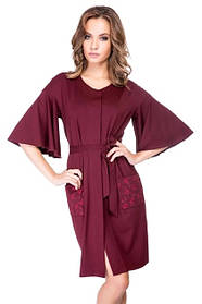 Жіночий халат бавовна з коротким рукавом кишені спереду Ora 100333-P бордовий XL