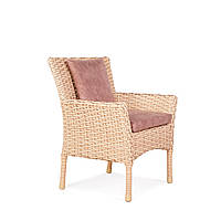 Кресло плетеное Венеция без текстиля, каркас алюминий, иск. ротанг Кофе с молоком (Pradex ТМ)