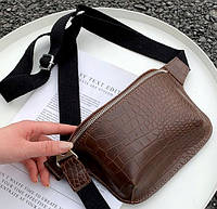 Женская сумка из эко кожи под крокодила Edibazzar коричневая Sam Жіноча сумка з екошкіри під крокодила