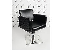 Кресло парикмахерское Polo Lux на гидравлике квадрат плоский хром экокожа Черная (Velmi TM)
