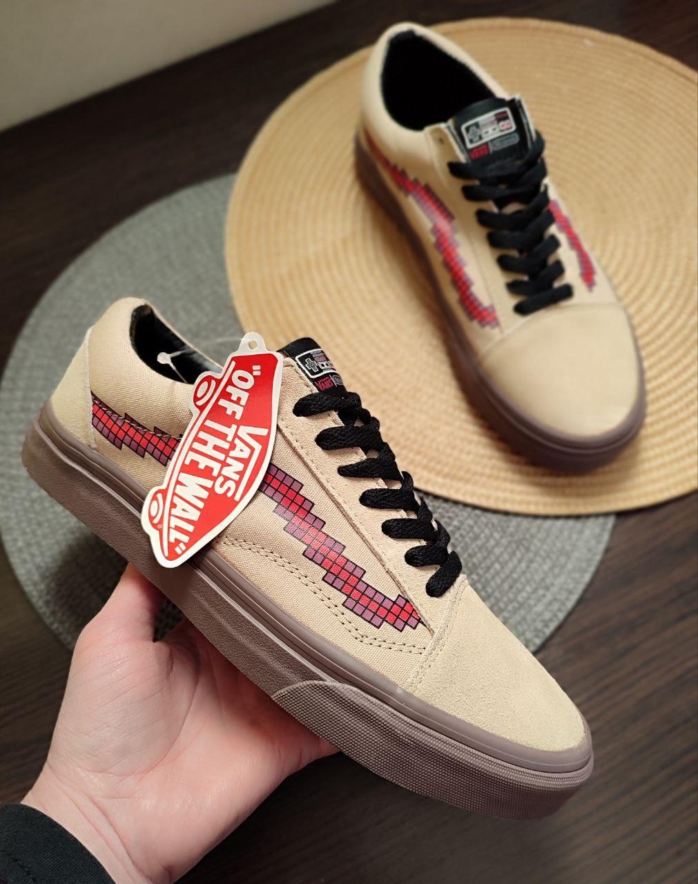 Vans Old Skool x Nintendo Game Over  Light Brown кеды мужские кроссовки БЕЖЕВЫЕ на темной подошве