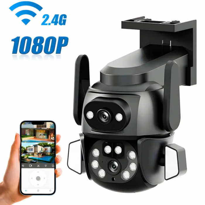 Камера зовнішня поворотна вулична подвійна WIFI DOUL CAM Q-821 FULL-HD 4MP Нічна знімання Чорна