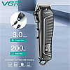 Професійна машинка для стриження бездротова акумуляторна LED-дисплей VGR V-683 Чорна + 4 насадки, фото 3
