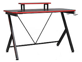 Геймерський ігровий стіл B-202 метал чорний, стільниця ЛДСП чорний з червоною крайкою 120х60х76 см (SignalTM)