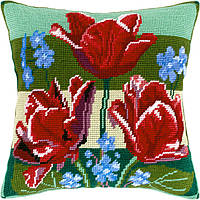 Набір для вишивання декоративної подушки Чарівниця Тюльпани і незабудьки 40×40 см V-23 ZZ, код: 7242978