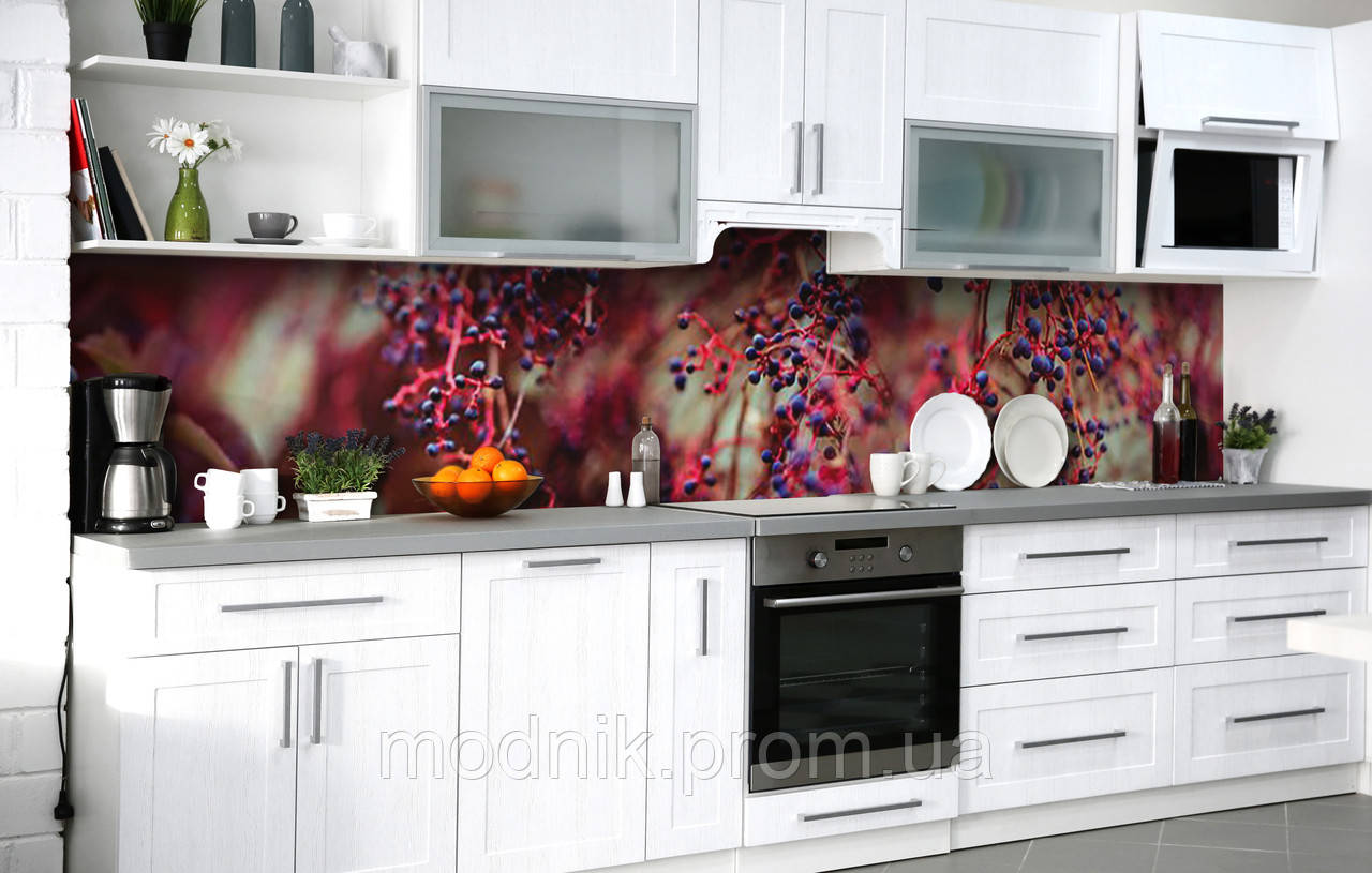 Наклейка на скіналі Zatarga на кухню «Дитий виноград» 650х2500 мм вінілова 3Д-наклейка кухон MD, код: 6510229