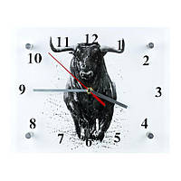 Часы настенные ДомАрт СГ2 Черный Бык Год быка Тихий ход 20х25х5 см (25587) MD, код: 5572663