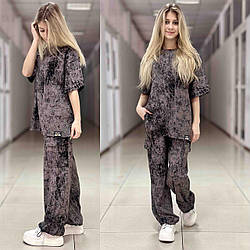 Підлітковий стильний костюм для дівчаток LOVE, футболка оверсайз і штани карго, розміри на зріст 134 — 160