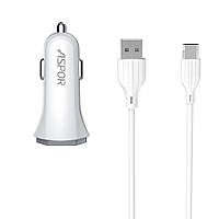 Автомобильное зарядное устройство Aspor A901 (QC3.0 18W) LED + USB кабель Micro- белый BS, код: 8372430