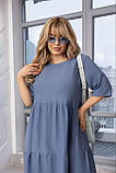 Літнє лляне каскадне батальне плаття-міді вільного крою з кишенями (р.50-56). Арт-1808/9, фото 4