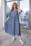Літнє лляне каскадне батальне плаття-міді вільного крою з кишенями (р.50-56). Арт-1808/9, фото 3